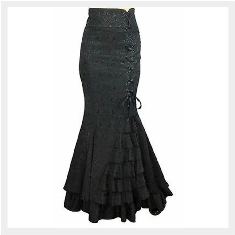 SOLD Chicstar Gothic Black Damask Mermaid Skirt 40 - Picture 1 of 3